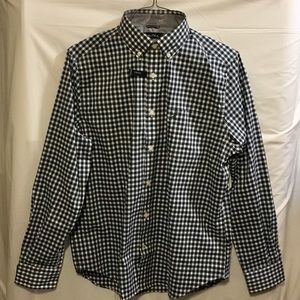 Nautica Green & White Checks Classic Fit/Stretch Long Sleeve Button Down Shirt